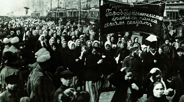 Women protesting in the street in Russia